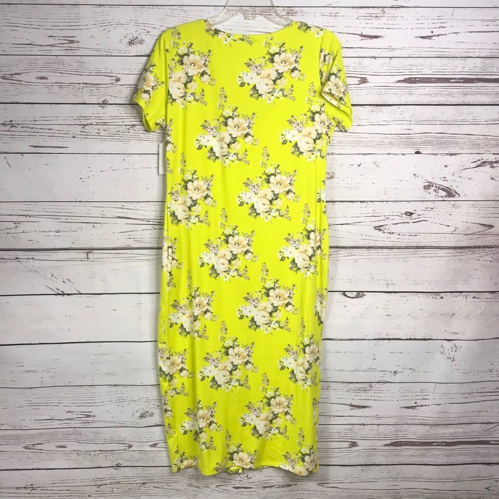 NWT Yellow Floral Snap Button Midi Dress - Picture 4 of 7